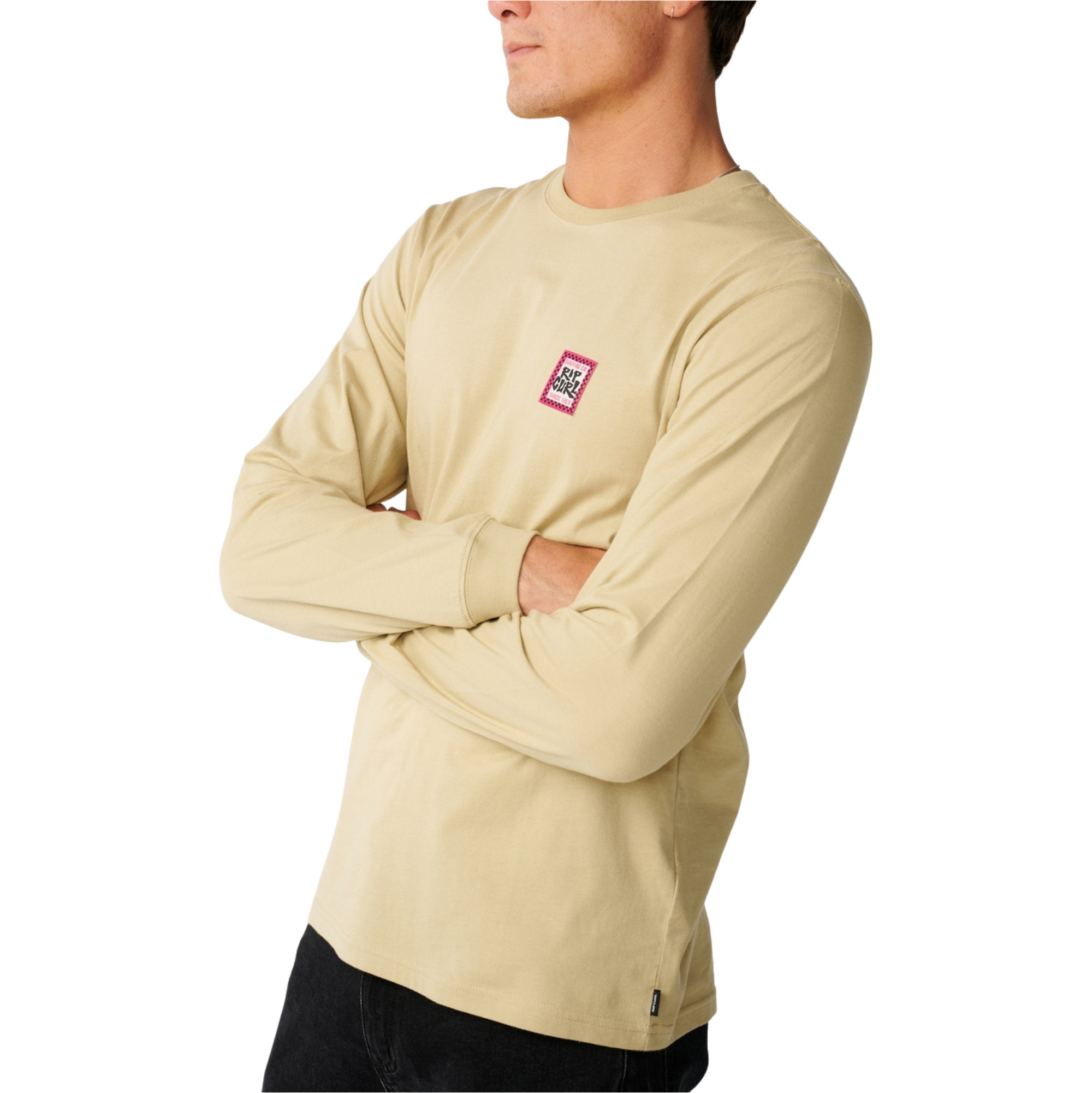 2026 Rip Curl Herre Strømlinet Mærke Langærmet T-shirt 13UMTE - Khaki Sand